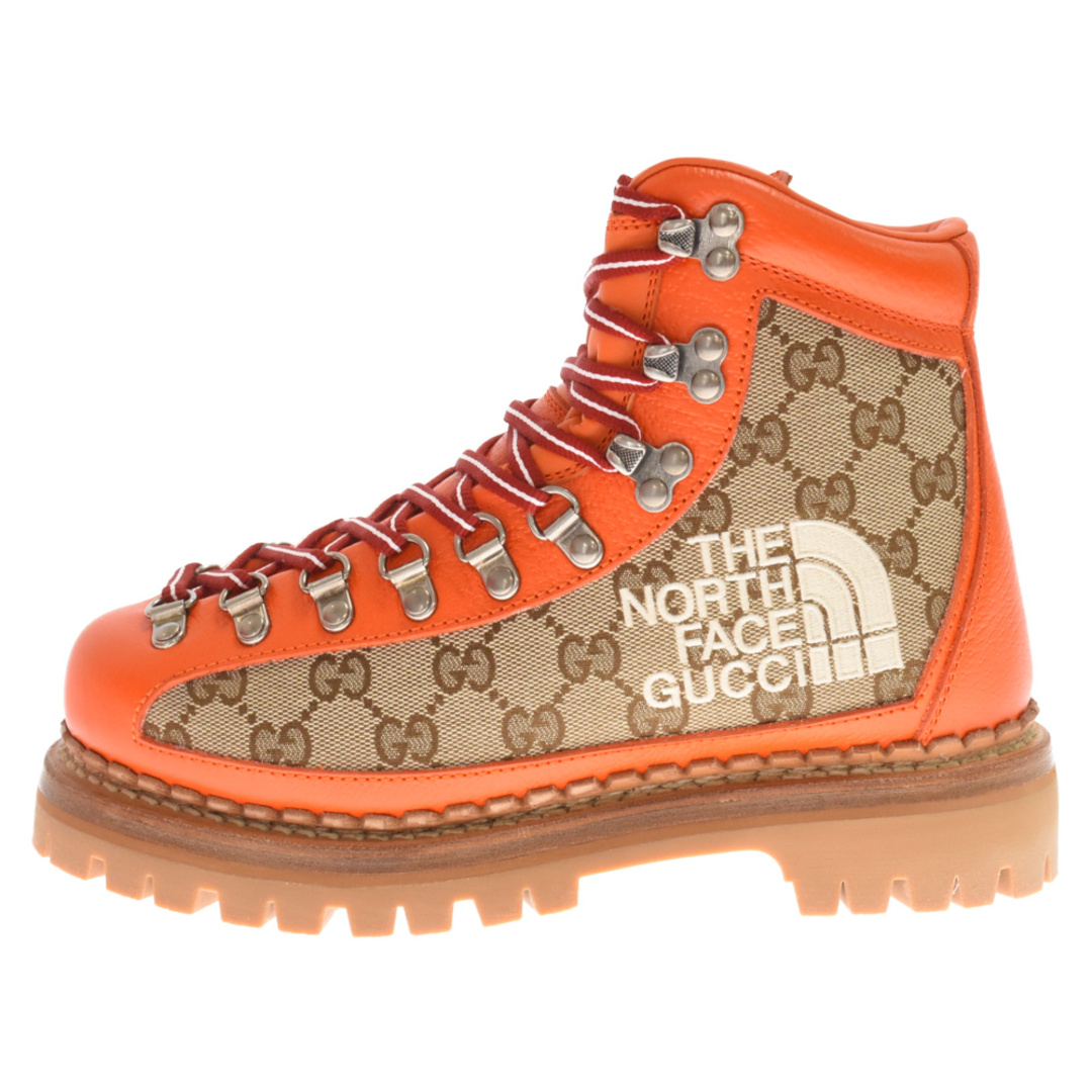 Gucci(グッチ)のGUCCI グッチ 21AW×THE NORTH FACE Bottines ザノースフェイス GGロゴ 総柄レザーキャンバス エンジニアブーツ トレッキングブーツ ベージュ/オレンジ 679927 レディースの靴/シューズ(ブーツ)の商品写真