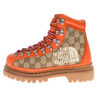 グッチ(Gucci)のGUCCI グッチ 21AW×THE NORTH FACE Bottines ザノースフェイス GGロゴ 総柄レザーキャンバス エンジニアブーツ トレッキングブーツ ベージュ/オレンジ 679927(ブーツ)