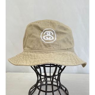 ステューシー(STUSSY)のステューシーSTUSSYバケットハット　ベージュ　L/XL　SSリンク　刺繍ロゴ(ハット)