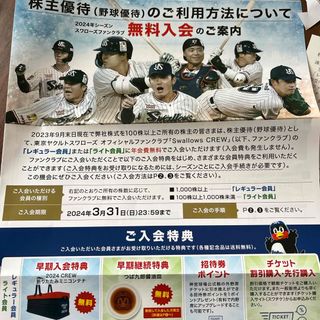 トウキョウヤクルトスワローズ(東京ヤクルトスワローズ)のヤクルトスワローズ　株主優待　チケット(野球)