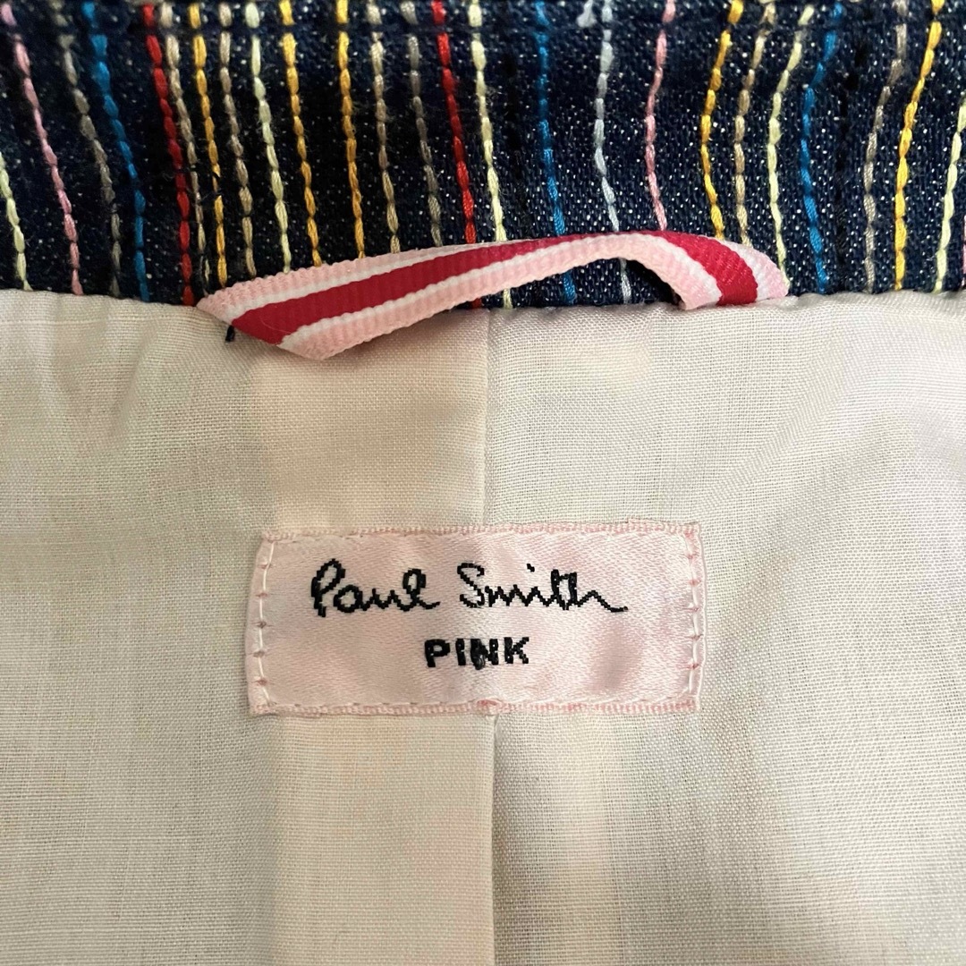 ポールスミス ピンク 総刺繍 レディース デニムジャケット袖丈→47