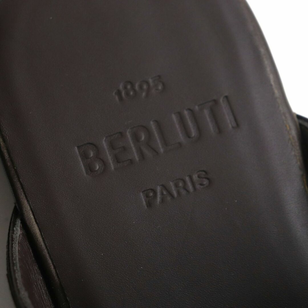 極美品▼Berluti ベルルッティ 3786 サイラス オマーン スクリット カリグラフィ レザーサンダル/スリッポン 茶 8 メンズ 伊製 箱・袋付き約285cmワイズ