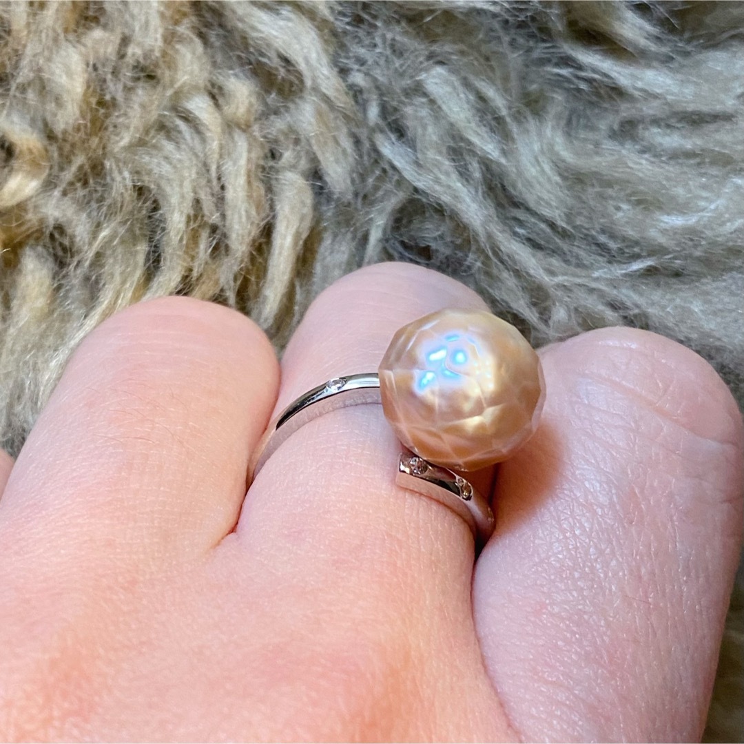 大粒パープル系　華パール　ダイヤモンドカット　淡水真珠　リング　指輪 レディースのアクセサリー(リング(指輪))の商品写真