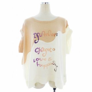 ツモリチサト(TSUMORI CHISATO)のツモリチサト ニット カットソー 半袖 ラウンドネック プリント 2 ピンク 白(ニット/セーター)