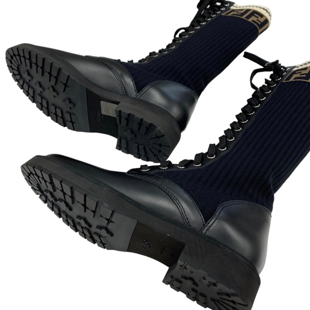 FENDI(フェンディ)のフェンディ FENDI ブーツ ロングブーツ 靴 シューズ レザー ニット ブラック ズッカ レースアップ レディースの靴/シューズ(ブーツ)の商品写真