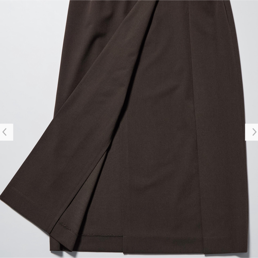 UNIQLO(ユニクロ)のユニクロ　サイドプリーツ　ナロー　スカート　Mサイズ　ダークブラウン レディースのスカート(ロングスカート)の商品写真
