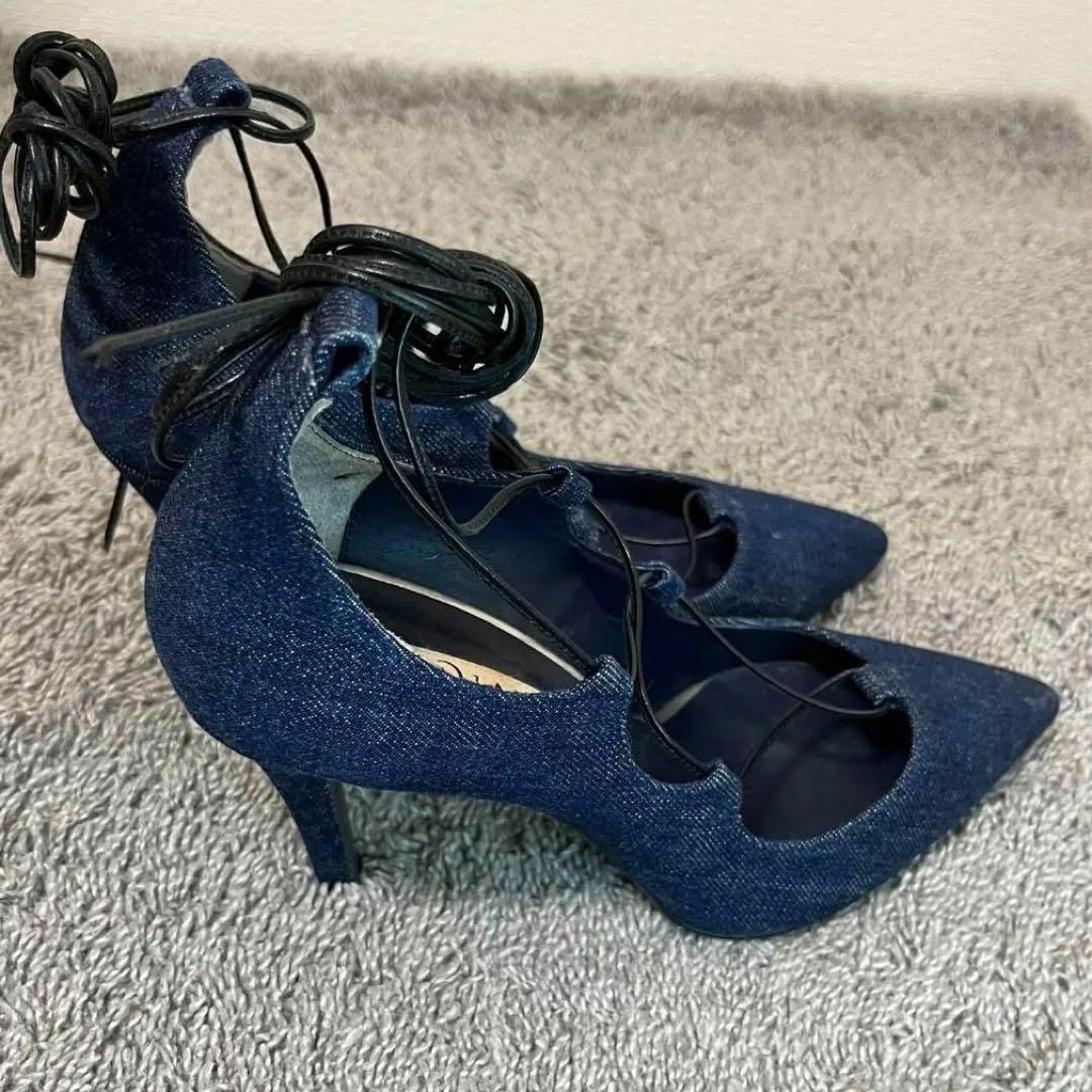 DIANA(ダイアナ)の美品✨DIANA ダイアナ　パンプス　デニム　レースアップ　ブルー　23.5cm レディースの靴/シューズ(ハイヒール/パンプス)の商品写真
