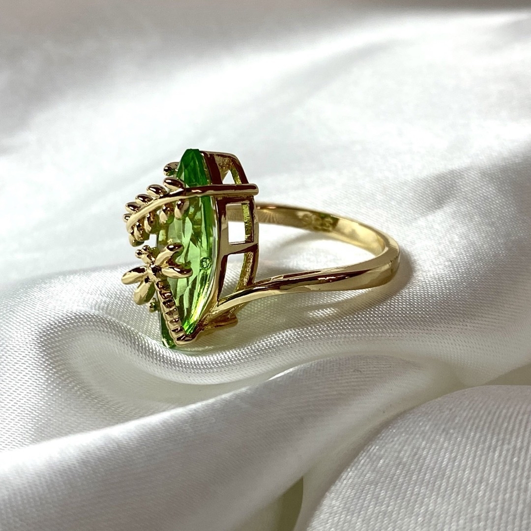 グリーン クリスタル 蜻蛉 ゴールド リング 指輪 S925 約16号 レディースのアクセサリー(リング(指輪))の商品写真