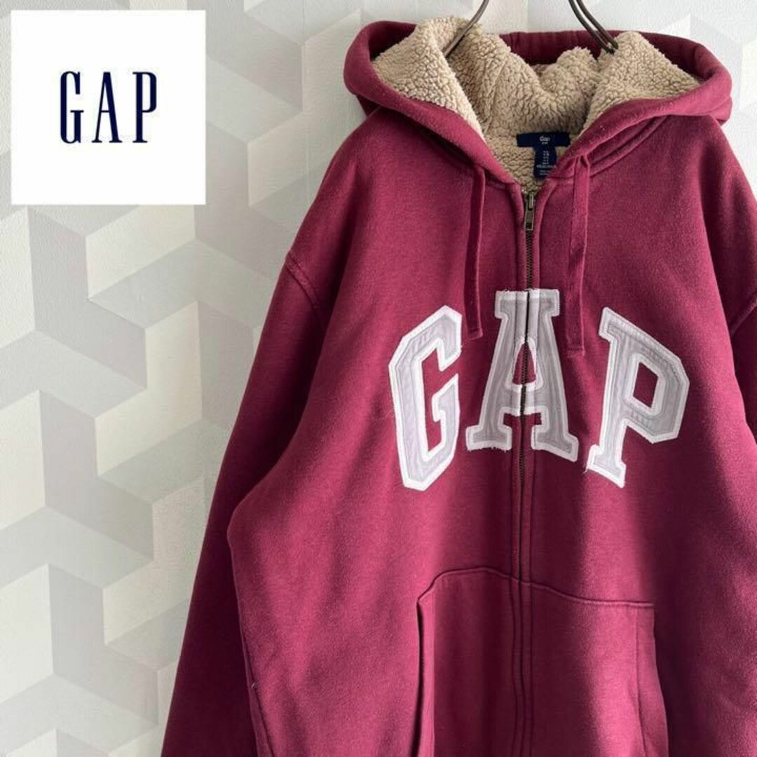 GAP(ギャップ)の【GAP】XL相当 裏ボア 刺繍ビッグロゴ ジップスウェットパーカー ギャップ メンズのトップス(パーカー)の商品写真