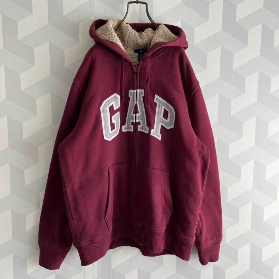 GAP(ギャップ)の【GAP】XL相当 裏ボア 刺繍ビッグロゴ ジップスウェットパーカー ギャップ メンズのトップス(パーカー)の商品写真