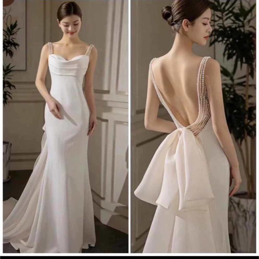 サテンリボンバックウェディングドレス レディースのフォーマル/ドレス(ウェディングドレス)の商品写真