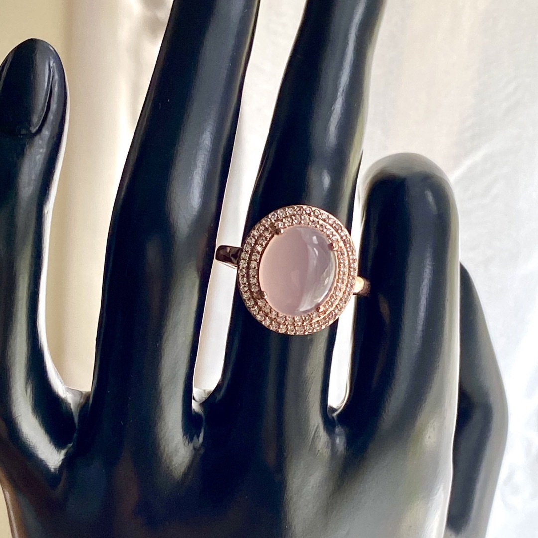 天然 ピンクカルセドニー カボション リング 指輪 S925 レディースのアクセサリー(リング(指輪))の商品写真