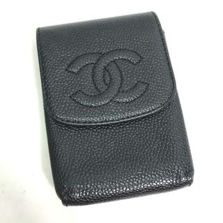 シャネル(CHANEL)のシャネル CHANEL CC ココマーク A13511 タバコケース ポーチ シガレットケース キャビアスキン ブラック(タバコグッズ)