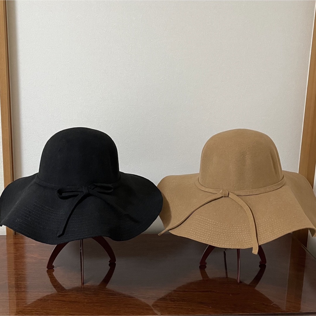 レディース　フェルトハット　2点セット　ウール　キャメル&ブラック レディースの帽子(ハット)の商品写真