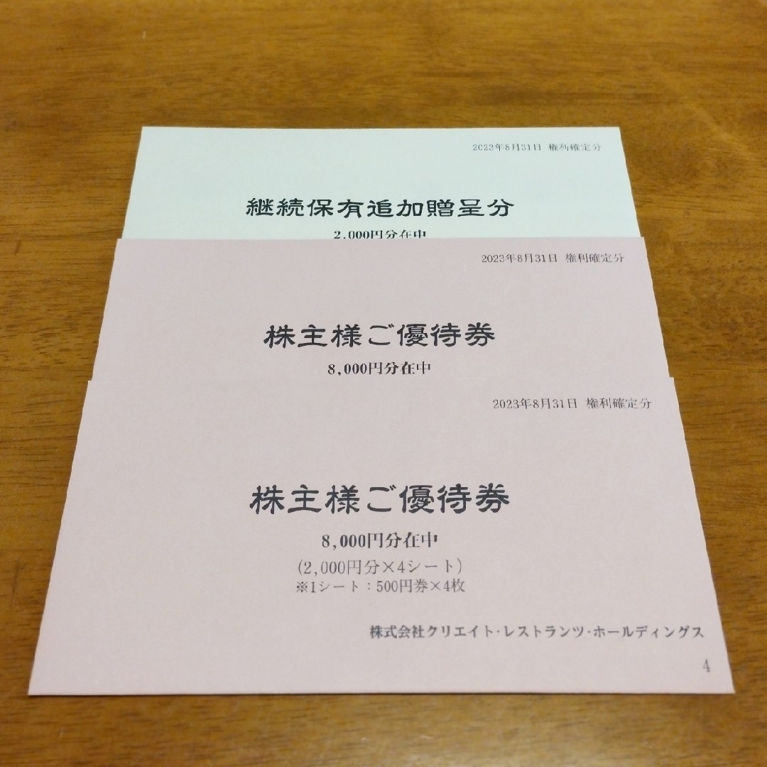 クリエイトレストランツ 株主優待 18000円分 チケットの優待券/割引券(レストラン/食事券)の商品写真