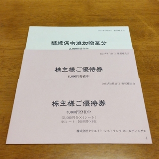 クリエイトレストランツ 株主優待 18000円分(レストラン/食事券)