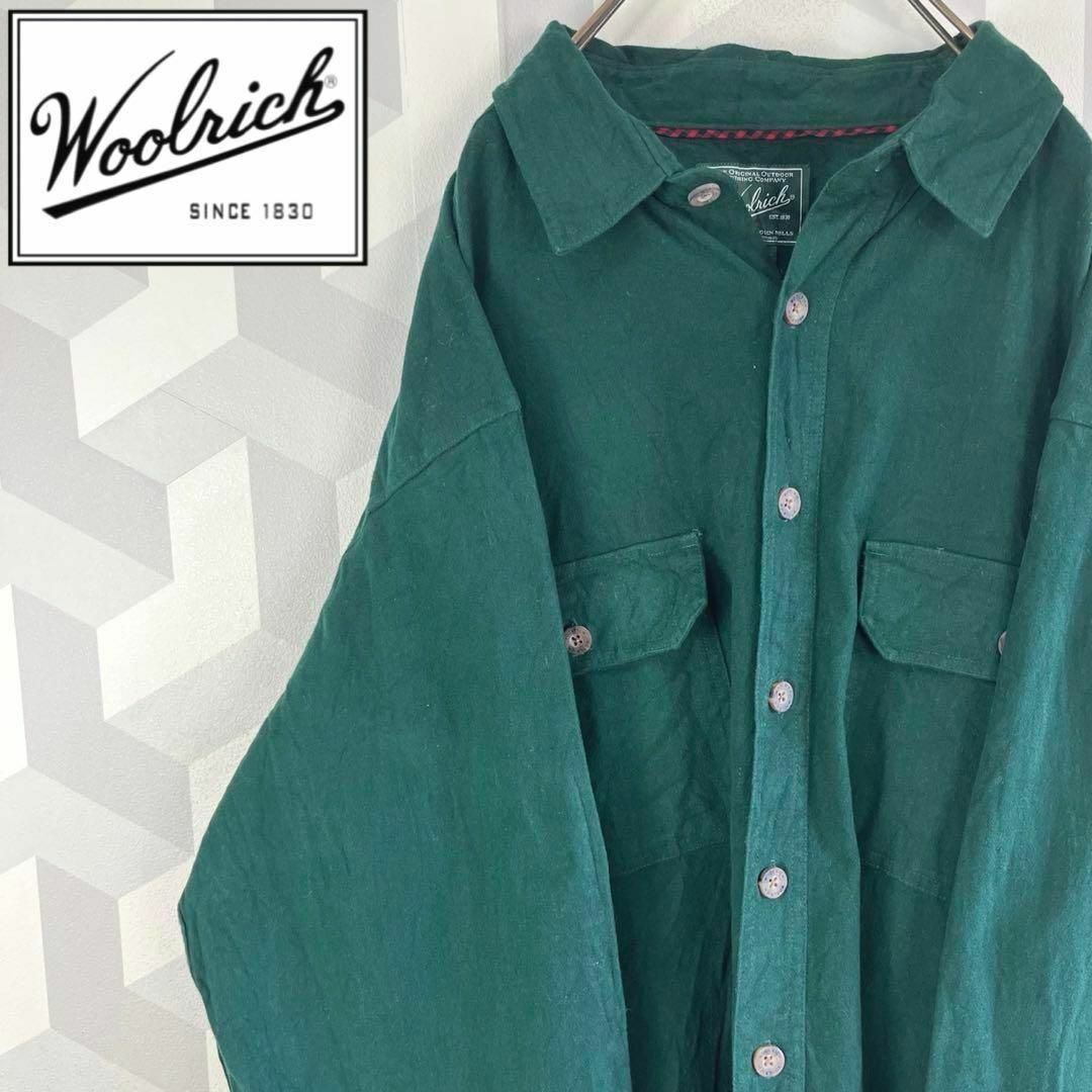 トップス【ウールリッチ】XLサイズ 肉厚 コットンネルシャツ 緑グリーンwoolrich