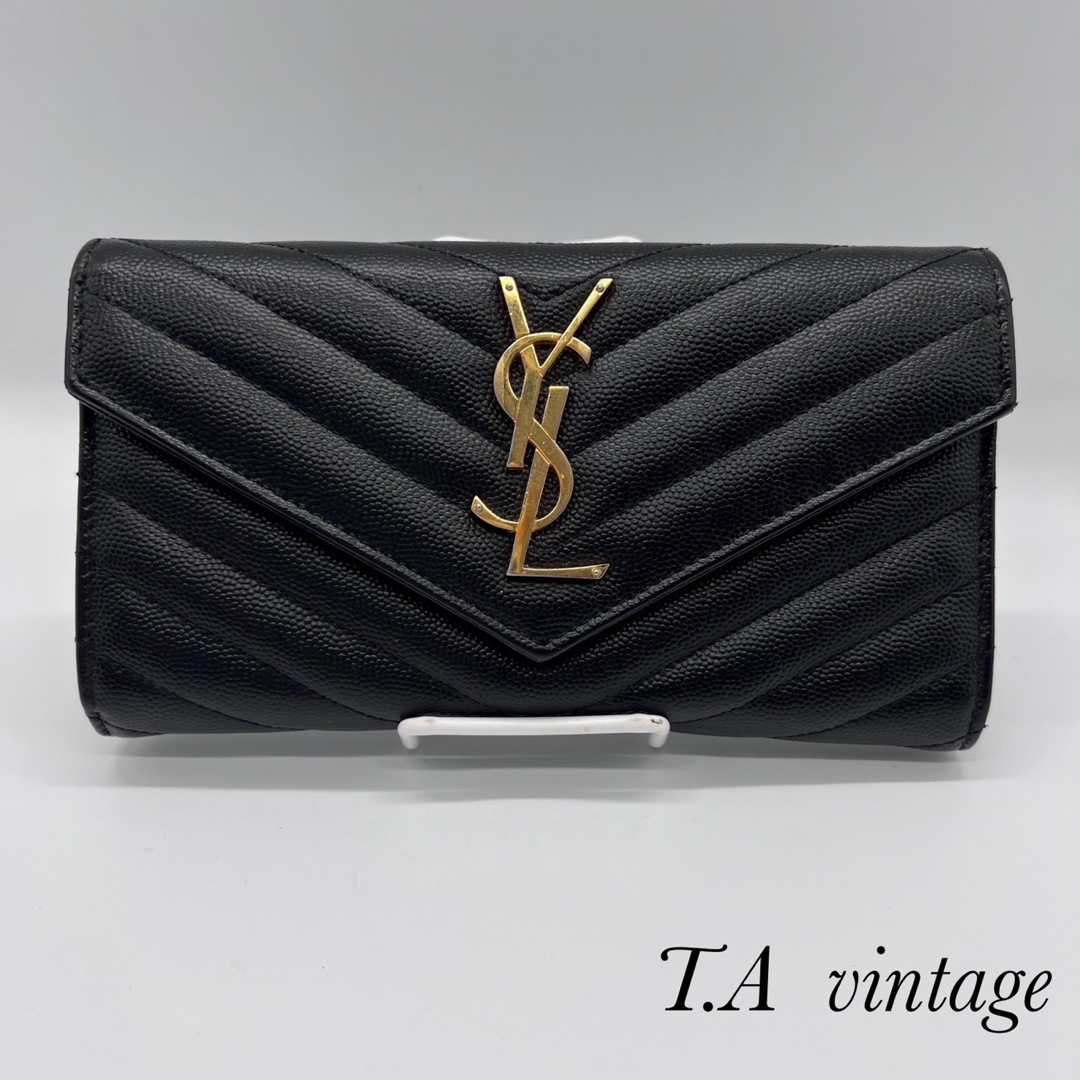 サンローラン パリ YSL Vステッチ 長財布カーフレザー本革 - 小物