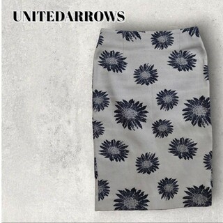 ユナイテッドアローズ(UNITED ARROWS)のUNITEDARROWS　サンフラワージャカードタイトスカート　グレーホワイト(ひざ丈スカート)