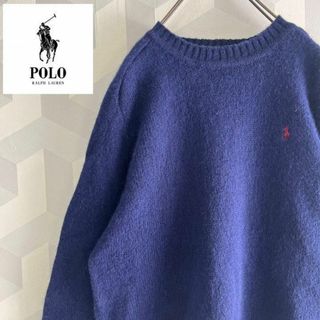 ポロラルフローレン(POLO RALPH LAUREN)の【ポロラルフローレン】サイズL 刺繍ロゴ ウール クルーネックニットネイビー(ニット/セーター)