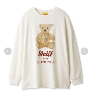 ジェラートピケ(gelato pique)のジェラートピケ×シュタイフワンポイントロングTシャツ　クリーム(ルームウェア)