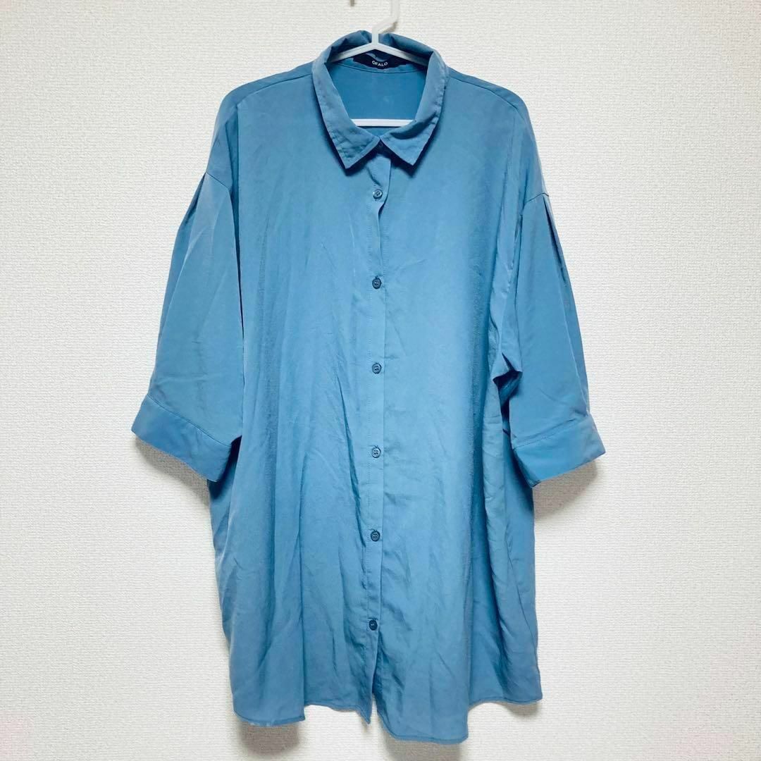 ■【オファロ】OFALO ワイシャツワンピース　ノーカラーシャツ　L レディースのワンピース(ひざ丈ワンピース)の商品写真