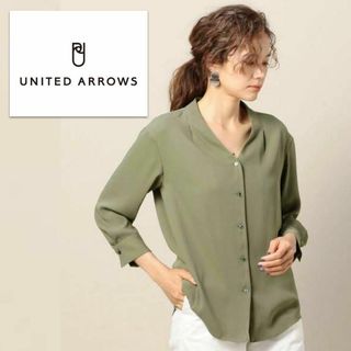 ビューティアンドユースユナイテッドアローズ(BEAUTY&YOUTH UNITED ARROWS)のとろみ生地Ｖネックブラウス／華奢見え８分袖 オリーブカーキ/くすみグリーン(シャツ/ブラウス(長袖/七分))