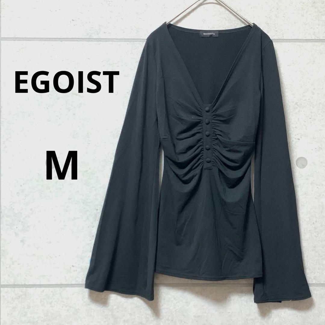 EGOIST(エゴイスト)の☆エゴイスト☆センターシャーリングトップス　ベルスリーブ　黒　オシャレ　F レディースのトップス(カットソー(長袖/七分))の商品写真