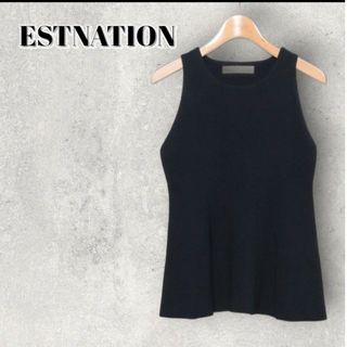 エストネーション(ESTNATION)のESTNATION 　ぺプラムノースリーブニット　ブラック　黒　インナー　m s(カットソー(半袖/袖なし))