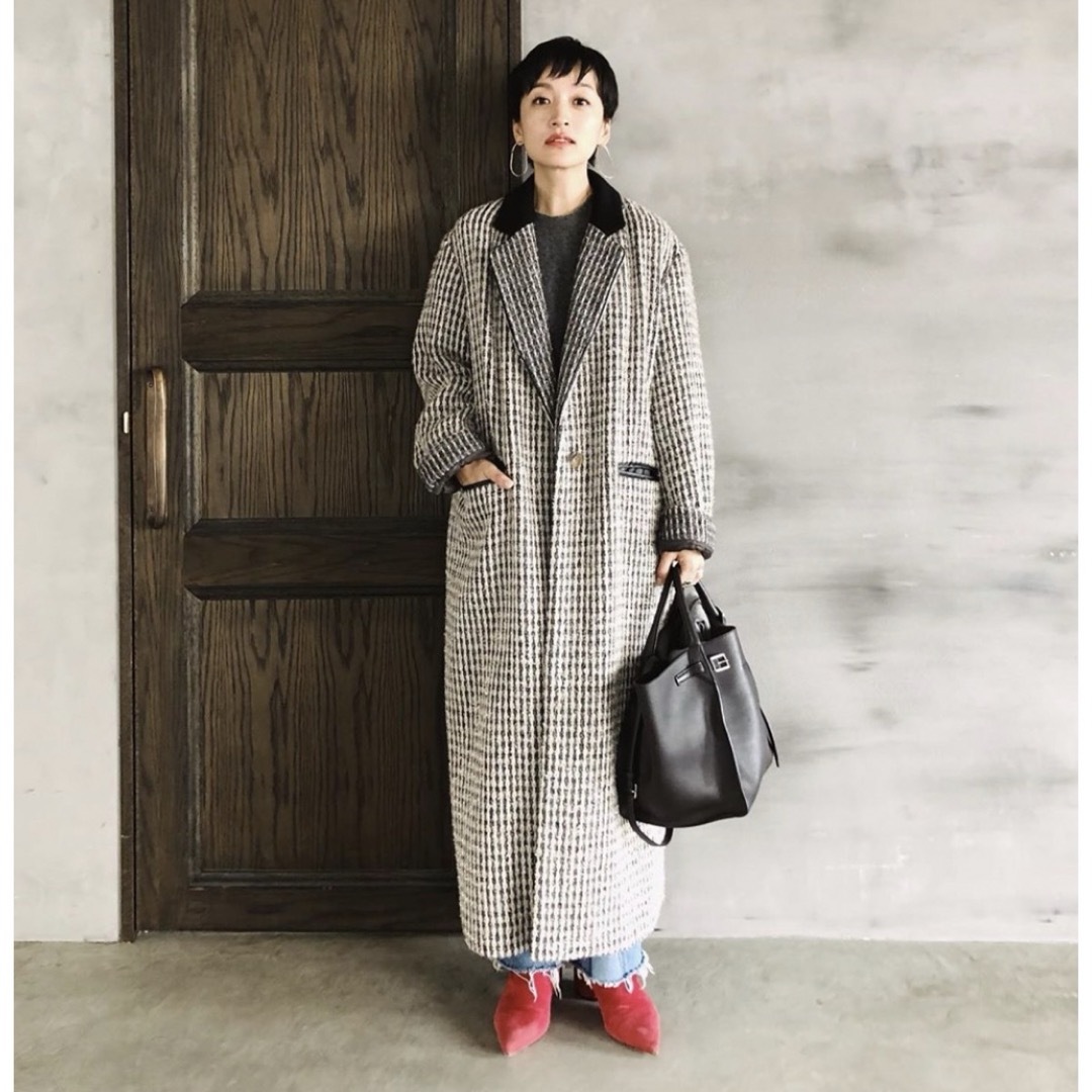 mame(マメ)の新品mame Plaid Lame Tweed Long Coat - grey レディースのジャケット/アウター(ロングコート)の商品写真