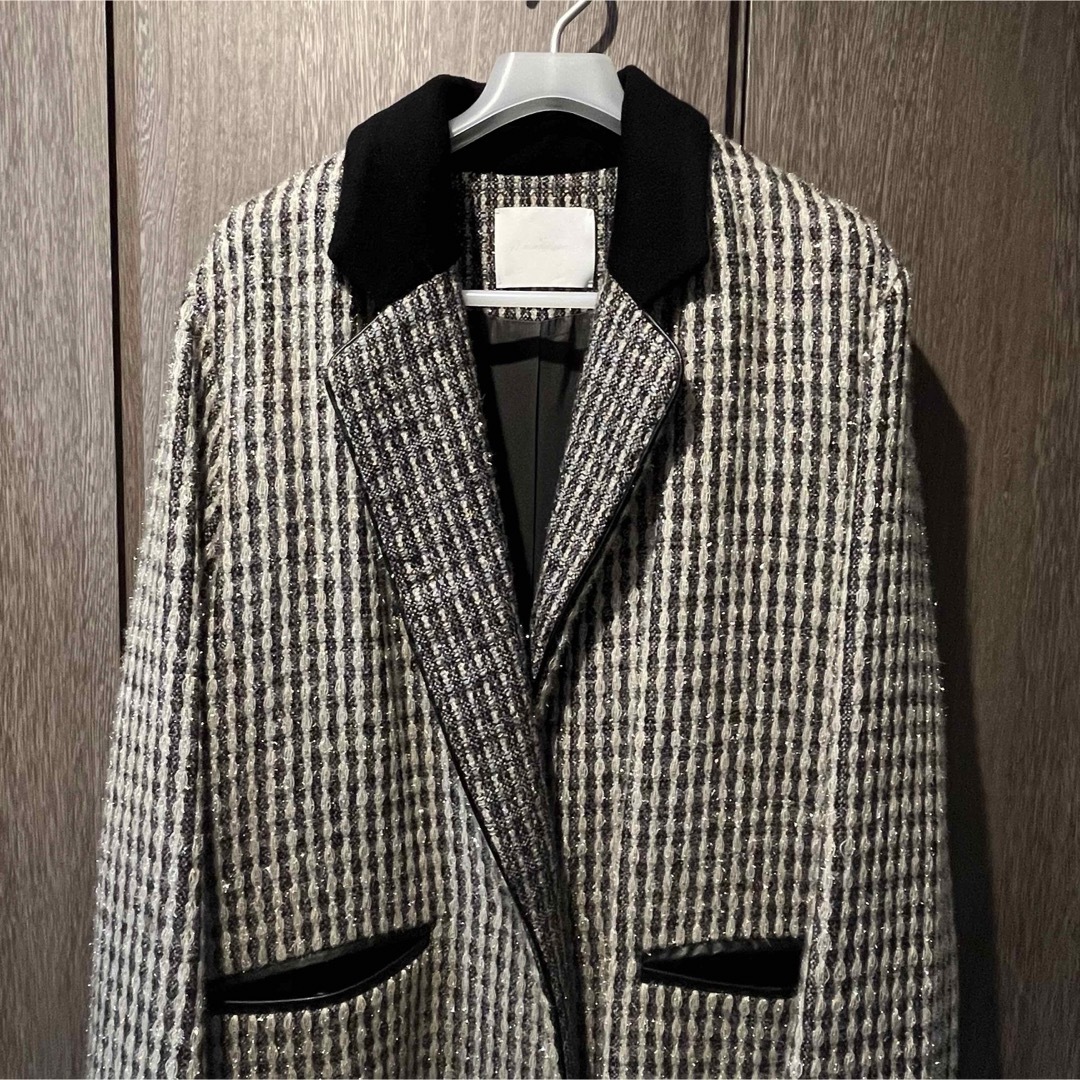 mame(マメ)の新品mame Plaid Lame Tweed Long Coat - grey レディースのジャケット/アウター(ロングコート)の商品写真