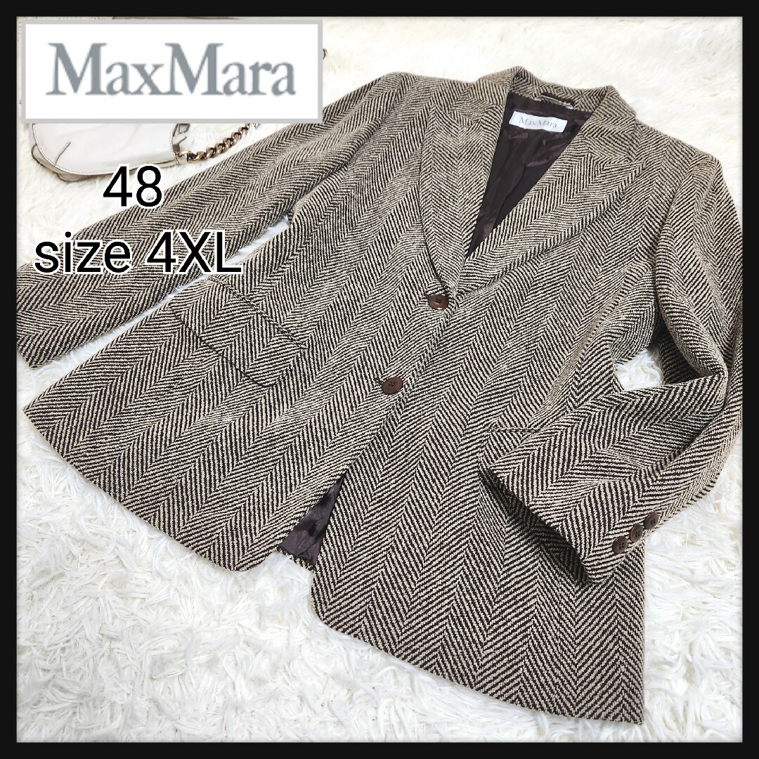 Max Mara(マックスマーラ)の【希少】Max Mara イタリア製 白タグ テーラードジャケット 大きめ4XL レディースのジャケット/アウター(テーラードジャケット)の商品写真