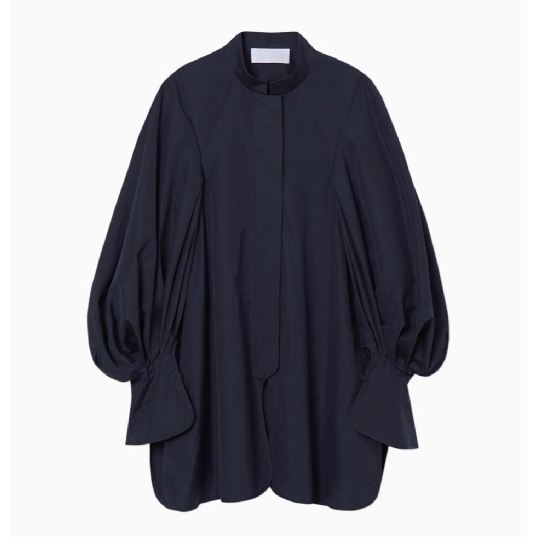 mamemame Puff Sleeve Cotton Shirt - navy