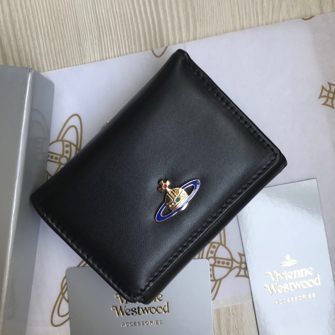 財布新品 Vivienne Westwoodヴィヴィアン三つ折りがま口財布◆ブラック