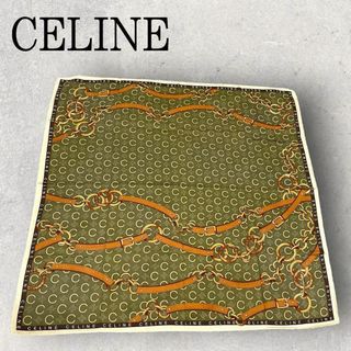 セリーヌ(celine)の美品 CELINE ベルト柄 Cマカダム トリオンフ ハンカチ カーキ 緑(ハンカチ)