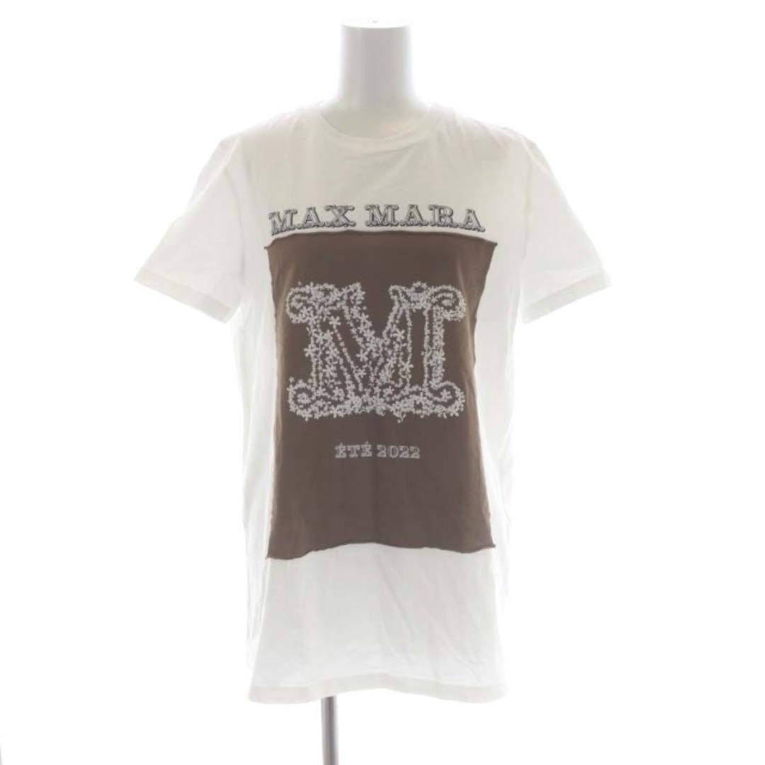 マックスマーラ 白タグ 22SS ロゴ Tシャツ カットソー 半袖 M 白 茶のサムネイル