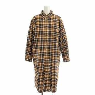 チャムス(CHUMS)のチャムス 22AW ネルワンピース ロング チェック 長袖 M 茶 ブラウン(ロングワンピース/マキシワンピース)