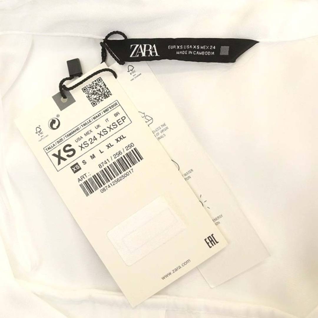ZARA(ザラ)のザラ ZARA サテンシャツ オープンカラー 長袖 USA XS 白 ホワイト レディースのトップス(シャツ/ブラウス(長袖/七分))の商品写真