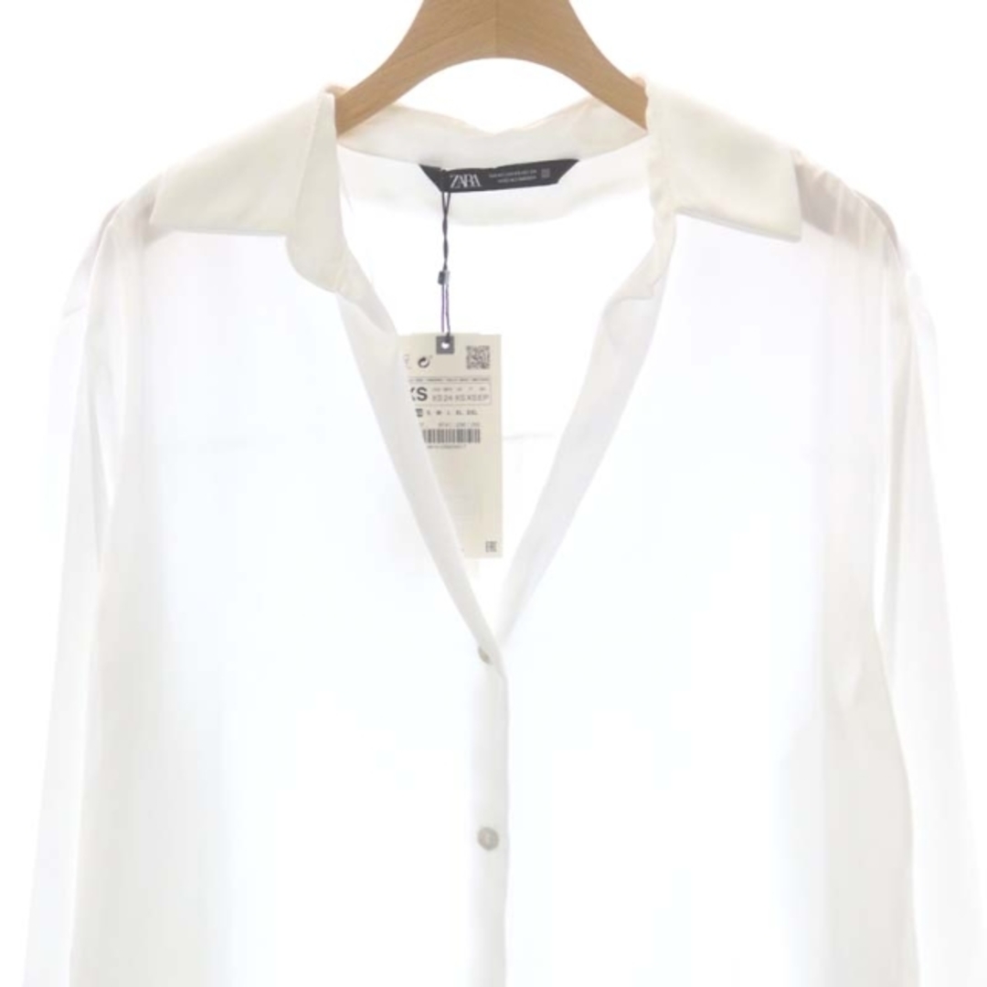 ZARA(ザラ)のザラ ZARA サテンシャツ オープンカラー 長袖 USA XS 白 ホワイト レディースのトップス(シャツ/ブラウス(長袖/七分))の商品写真