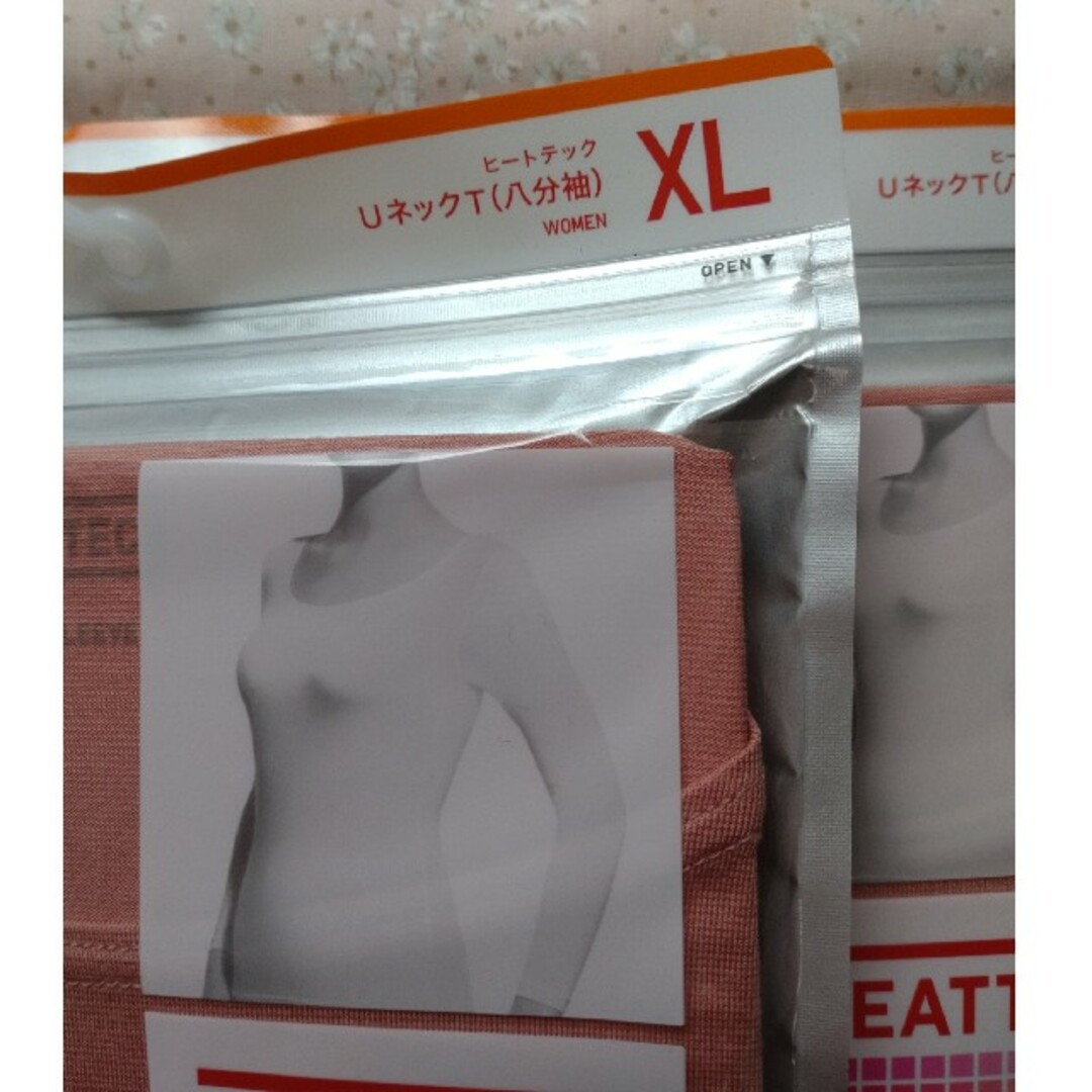 UNIQLO(ユニクロ)のXL✴️２点ヒートテックＵネックT八分袖★大きいサイズ★ピンク新品 レディースの下着/アンダーウェア(アンダーシャツ/防寒インナー)の商品写真