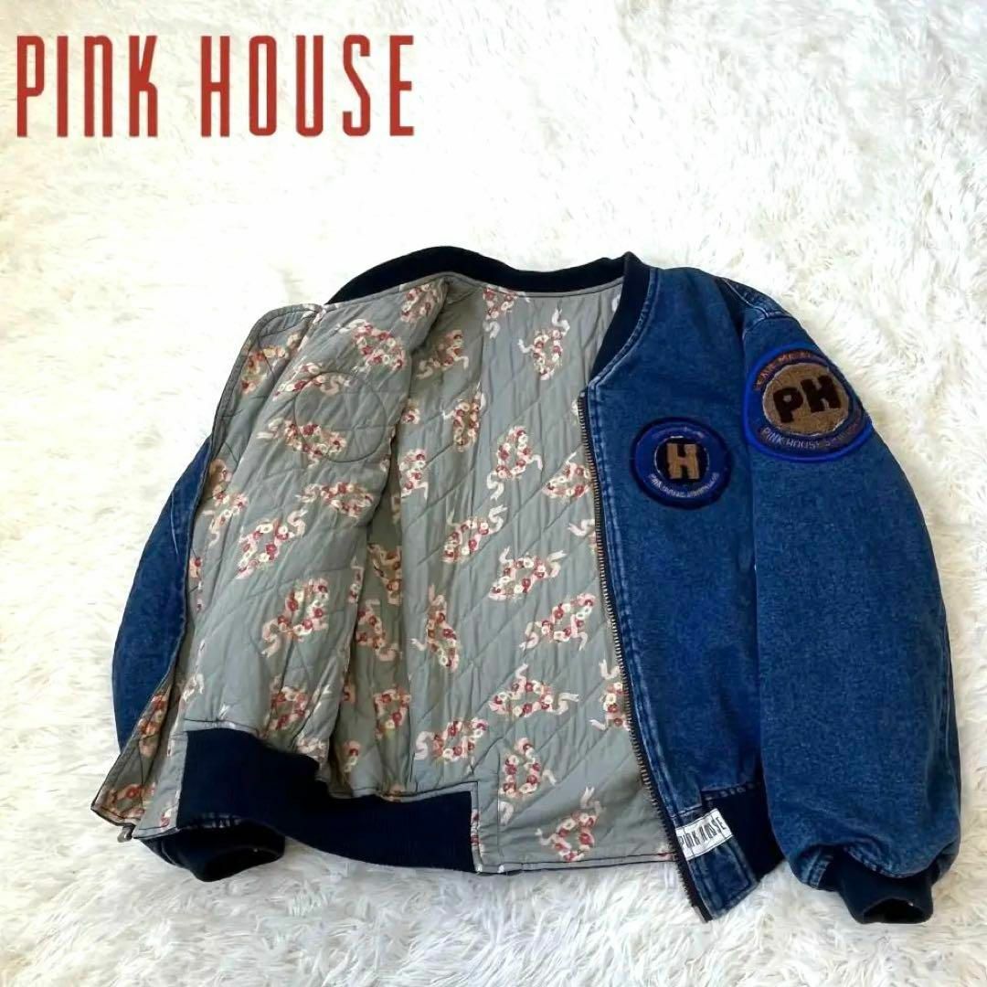 PINK HOUSE(ピンクハウス)のPINKHOUSE ピンクハウス　ma-1 デニム　ジャケット　ロゴワッペン. レディースのジャケット/アウター(ブルゾン)の商品写真
