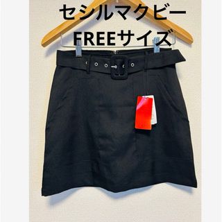 セシルマクビー(CECIL McBEE)の【新品未使用タグ付き】セシルマクビー　ミニスカート　FREE　黒　ベルト付き(ミニスカート)