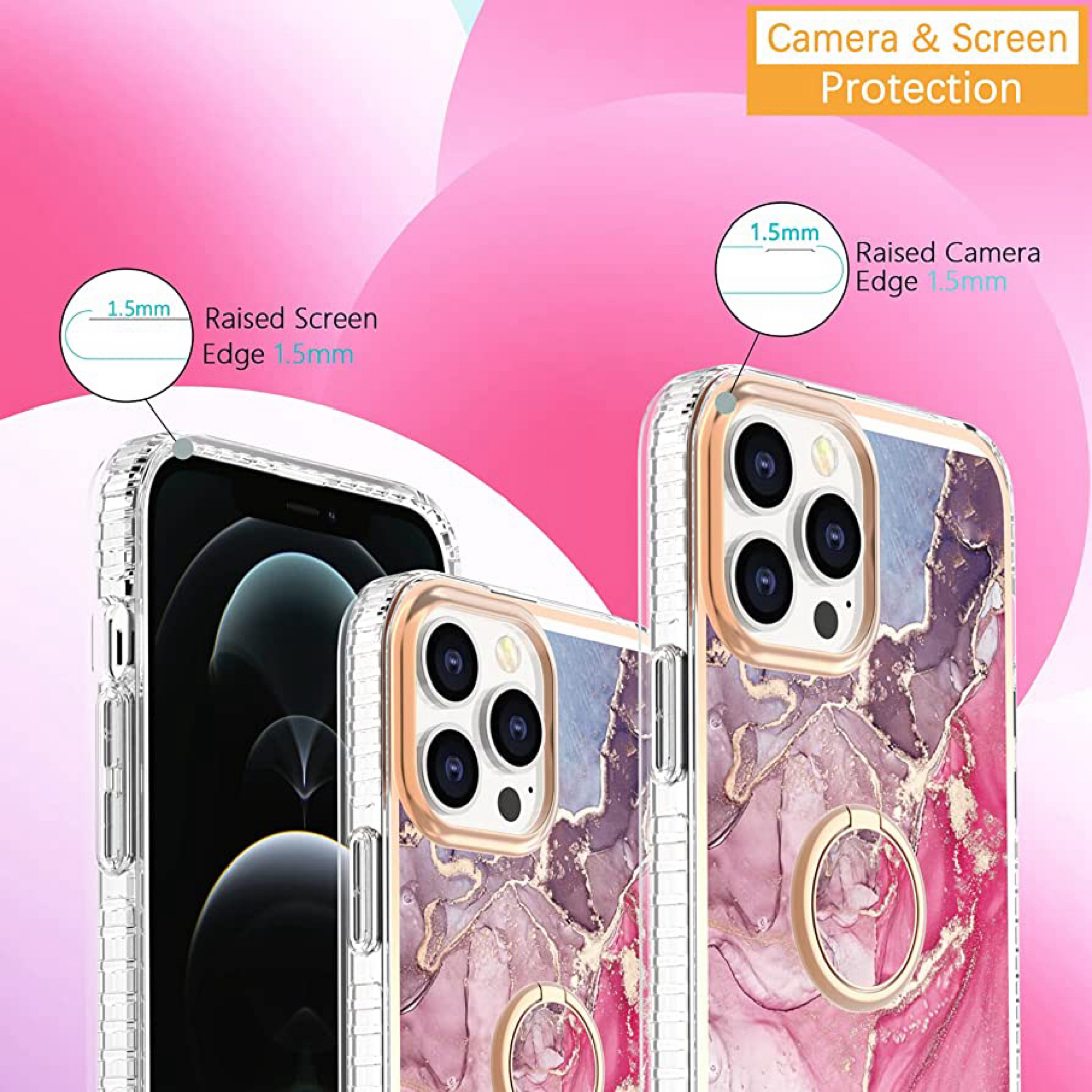 iPhone(アイフォーン)の【iPhoneケース】13Pro スマホケース　スマホリング付き　ピンクベース スマホ/家電/カメラのスマホアクセサリー(iPhoneケース)の商品写真