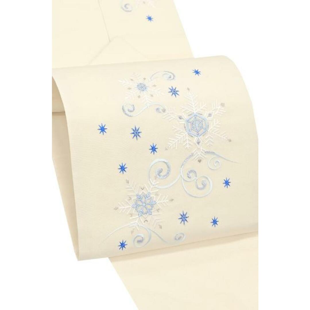 正絹　紋意匠染帯  名古屋帯　タタキ染め　濃紺地　雪の結晶　クリスマス　雪まつりドゥーブルメゾン