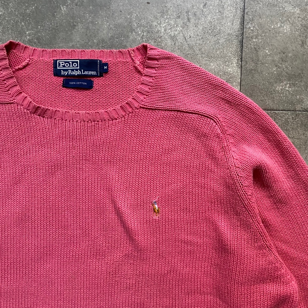 POLO RALPH LAUREN(ポロラルフローレン)の90s ラルフローレン コットンニット M ピンク メンズのトップス(ニット/セーター)の商品写真