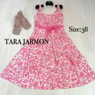 タラジャーモン(TARA JARMON)の【TARA JARMON】花柄ノースリーブワンピース　38サイズ　ピンク(ひざ丈ワンピース)