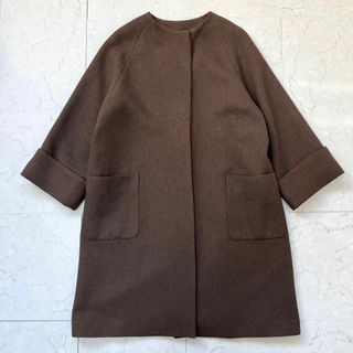 スピックアンドスパン(Spick & Span)の【スピックアンドスパン】近年 美品 ノーカラーコート 茶 ブラウン 36(ロングコート)