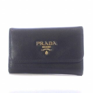 プラダ(PRADA)のプラダ PRADA キーケース レザー 4連 ロゴ ゴールド金具 黒 ブラック(キーケース)
