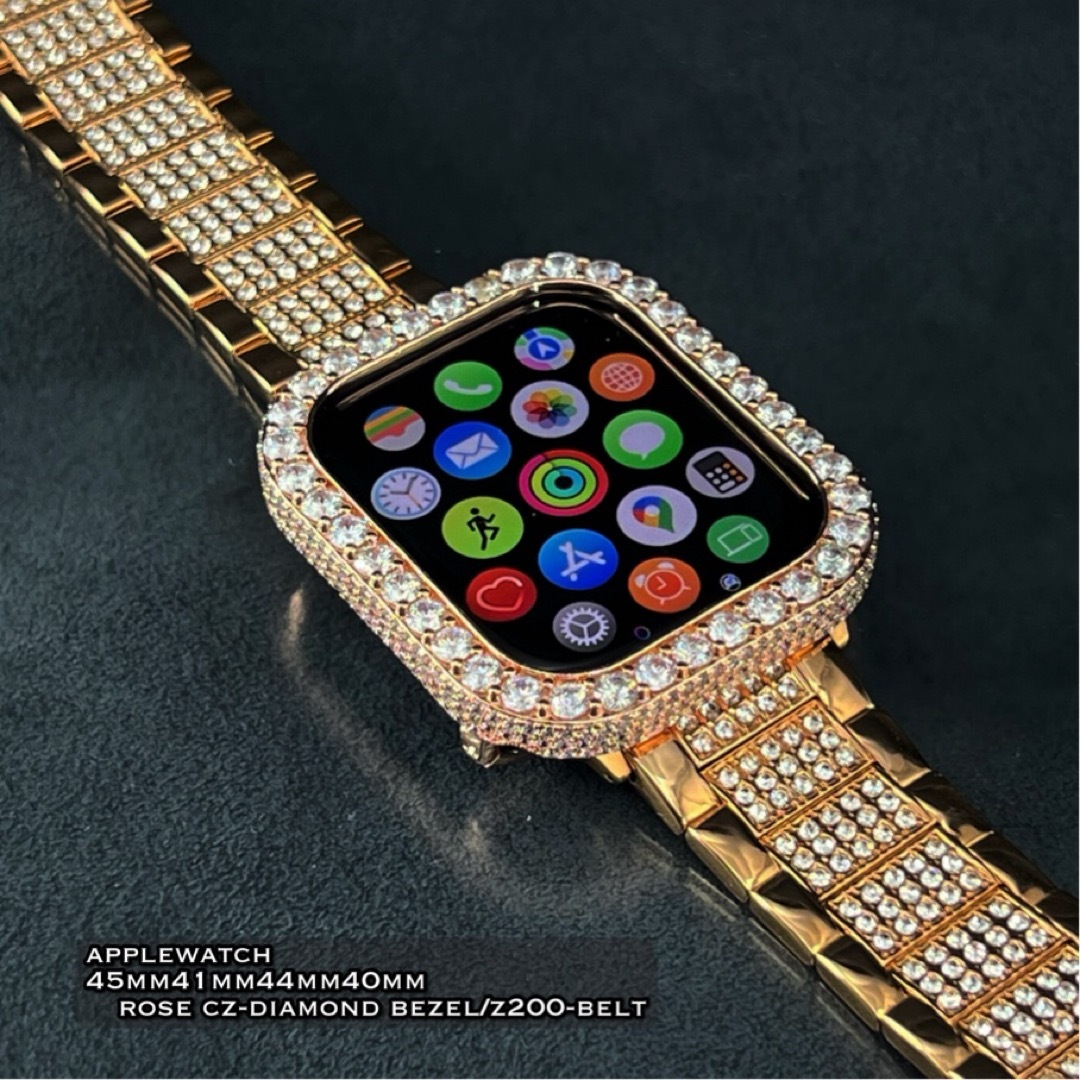 Apple Watch(アップルウォッチ)のアップルウォッチ　45mm41mm44mm40mm czダイヤベゼル/ベルト メンズの時計(金属ベルト)の商品写真