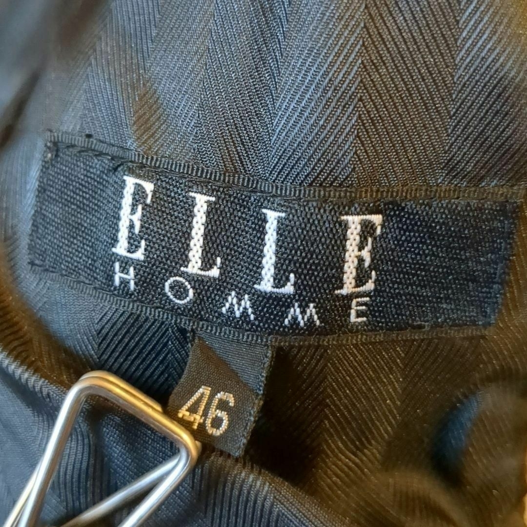 ELLE HOMME（ELLE）(エルオム)のELLE HOMME ソフトヘリンボーンツイードコート M相当 白黒 46 メンズのジャケット/アウター(ステンカラーコート)の商品写真